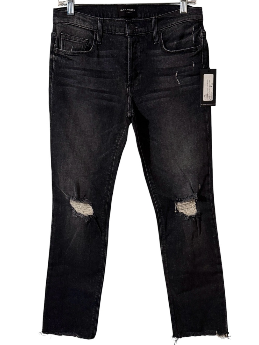 Black Orchid Brooklyn Boy Crop in Phantom  distressed raw hem stretch button fly